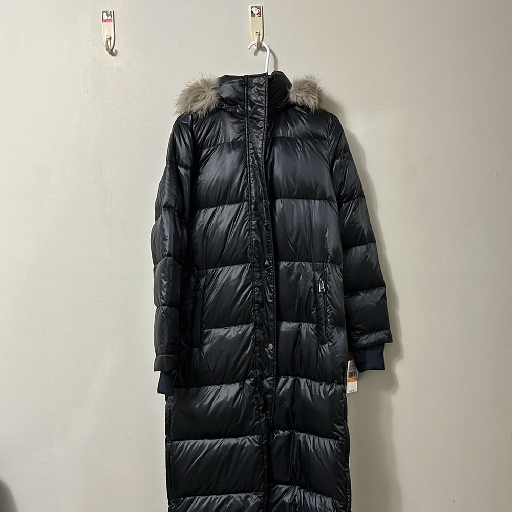 Michael Kors Midnight Navy Blue Puffer Jacket Coat with Fur Trim